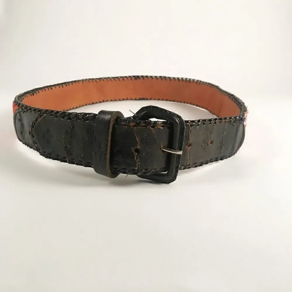 Vintage 90's Black belt with Colorful Pattern